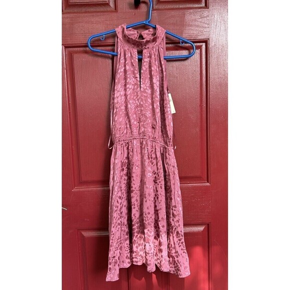 NWT Anthropologie M blush animal leopard print satin halter midi dress - Picture 1 of 9